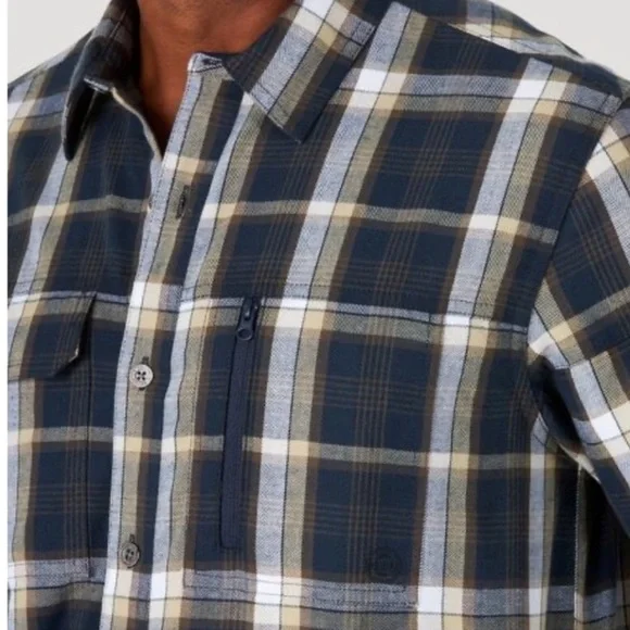 NWOT! ATG Wrangler plaid button up shirt with elbow patches - Picture 4 of 8